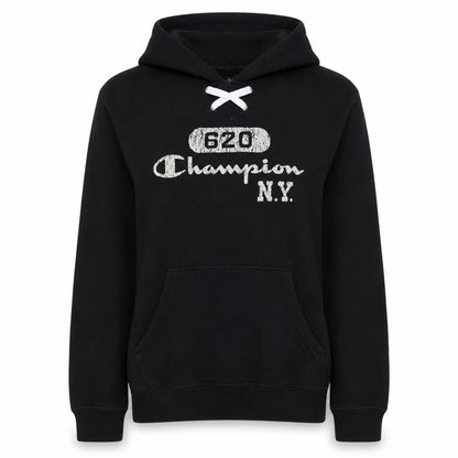 Champion Women's Black Medium Pullover Hoodie with Logo Print