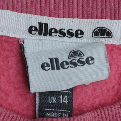 Ellesse Women Pink Crew Neck Pullover Sweatshirt UK 14 Cotton Blend