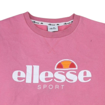 Ellesse Women Pink Crew Neck Pullover Sweatshirt UK 14 Cotton Blend