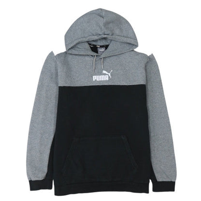 Puma Mens Grey Black Logo Hoodie Size L Pullover Fleece Sweatshirt