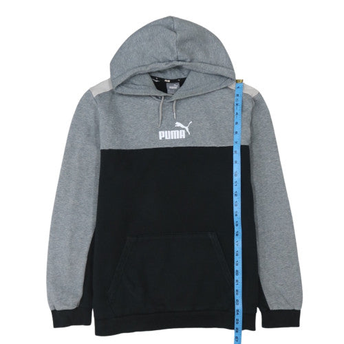 Puma Mens Grey Black Logo Hoodie Size L Pullover Fleece Sweatshirt