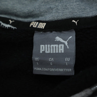 Puma Mens Grey Black Logo Hoodie Size L Pullover Fleece Sweatshirt