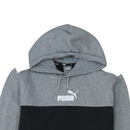 Puma Mens Grey Black Logo Hoodie Size L Pullover Fleece Sweatshirt