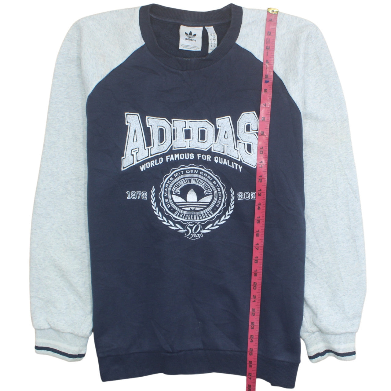 Adidas Men's Blue Grey Pullover Sweatshirt M Retro Graphic Logo Jumper