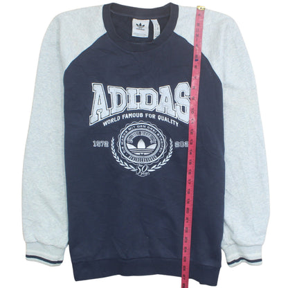 Adidas Men's Blue Grey Pullover Sweatshirt M Retro Graphic Logo Jumper