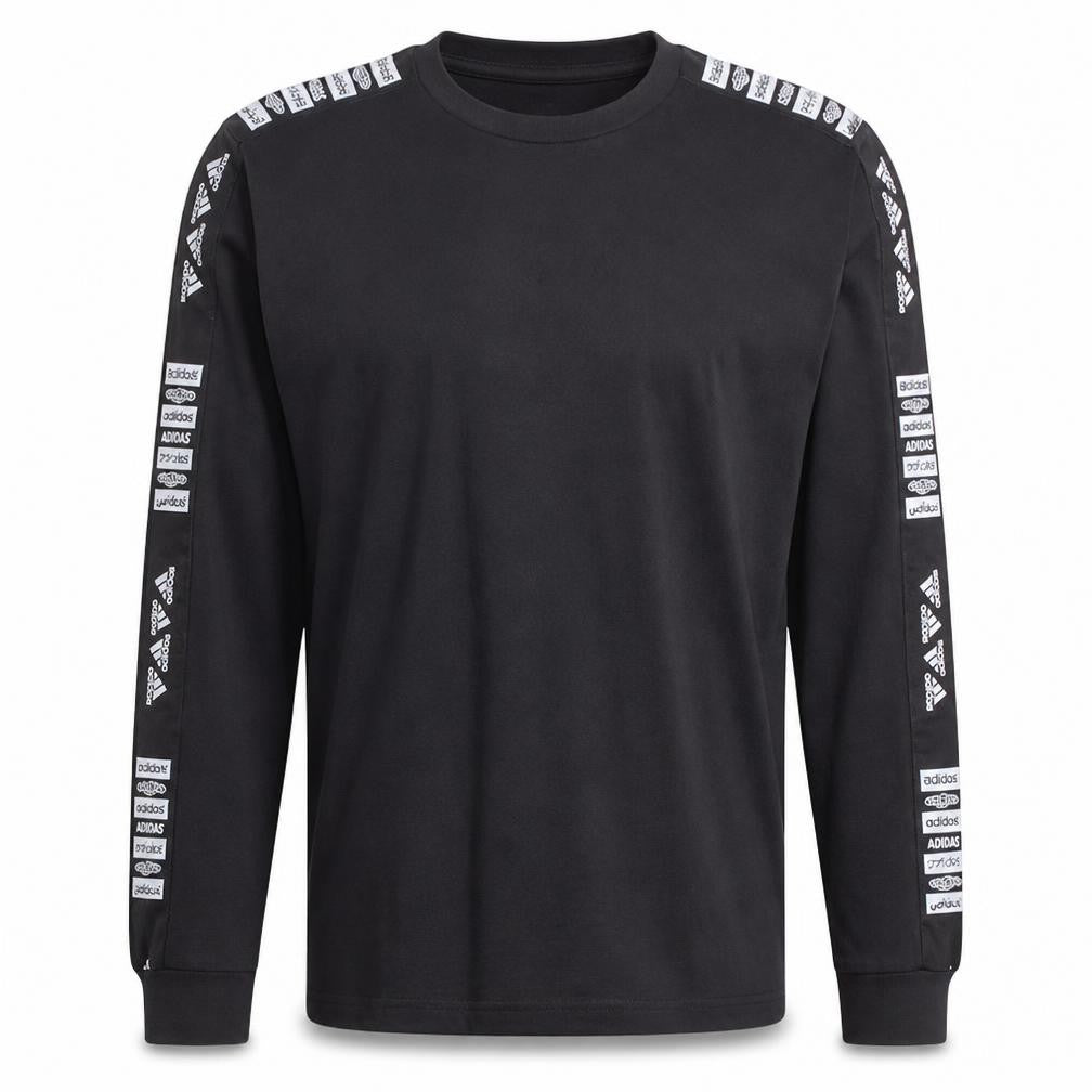 Front view of adidas unisex black xs long sleeve logo pullover sweatshirt