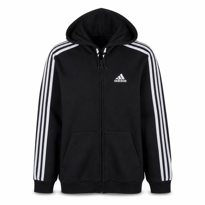 Front view of Adidas men’s black full zip hoodie small hooded athletic sweatshirt