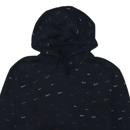 Nike Mens Black Pullover Hoodie L Logo Print Fleece Sweatshirt