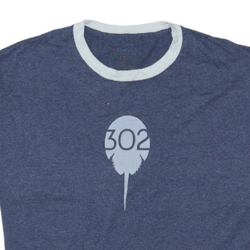 Champion Men's Blue XL Ringer Graphic T-Shirt 302 Logo