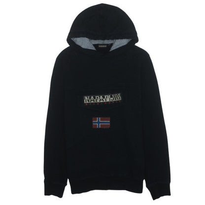 Napapijri Mens Black Pullover Hoodie M Embroidered Flag Logo Fleece