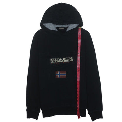 Napapijri Mens Black Pullover Hoodie M Embroidered Flag Logo Fleece