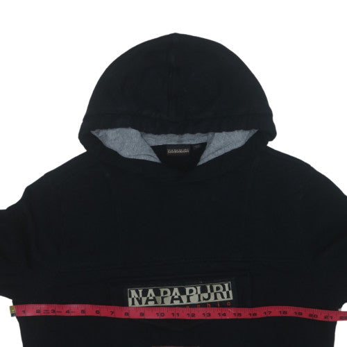 Napapijri Mens Black Pullover Hoodie M Embroidered Flag Logo Fleece