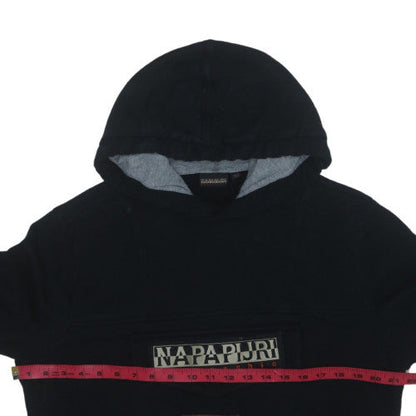 Napapijri Mens Black Pullover Hoodie M Embroidered Flag Logo Fleece