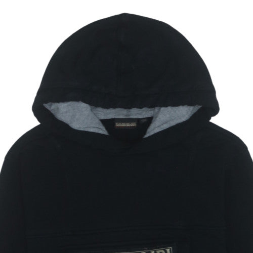 Napapijri Mens Black Pullover Hoodie M Embroidered Flag Logo Fleece