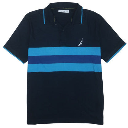 Nautica Men's Blue Striped Cotton Blend Polo Shirt XL Classic Fit