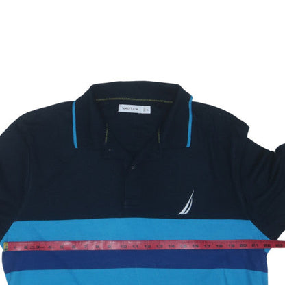 Nautica Men's Blue Striped Cotton Blend Polo Shirt XL Classic Fit