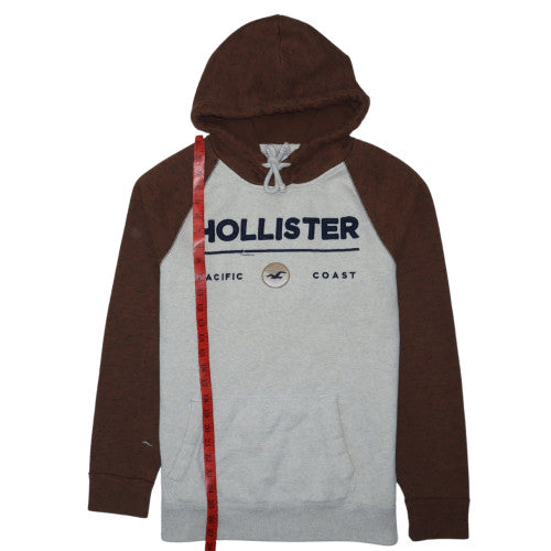 Hollister Men’s Brown Grey Pullover Hoodie M Logo Fleece Sweatshirt