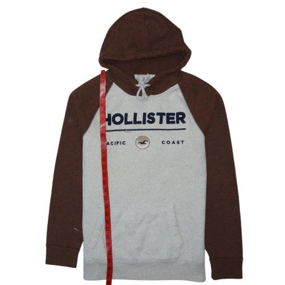 Hollister Men’s Brown Grey Pullover Hoodie M Logo Fleece Sweatshirt