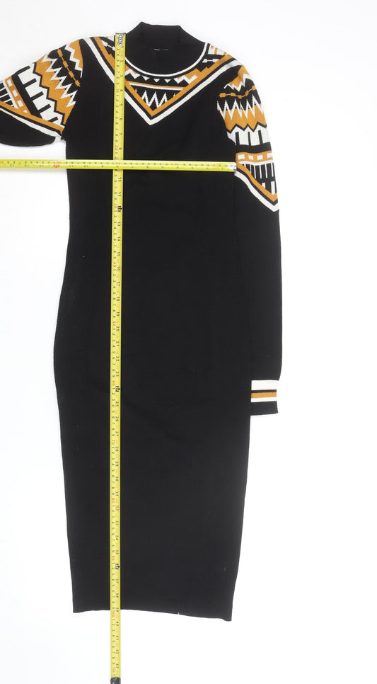 Karen Millen Women's Black XS Geometric Knit Bodycon Midi Dress