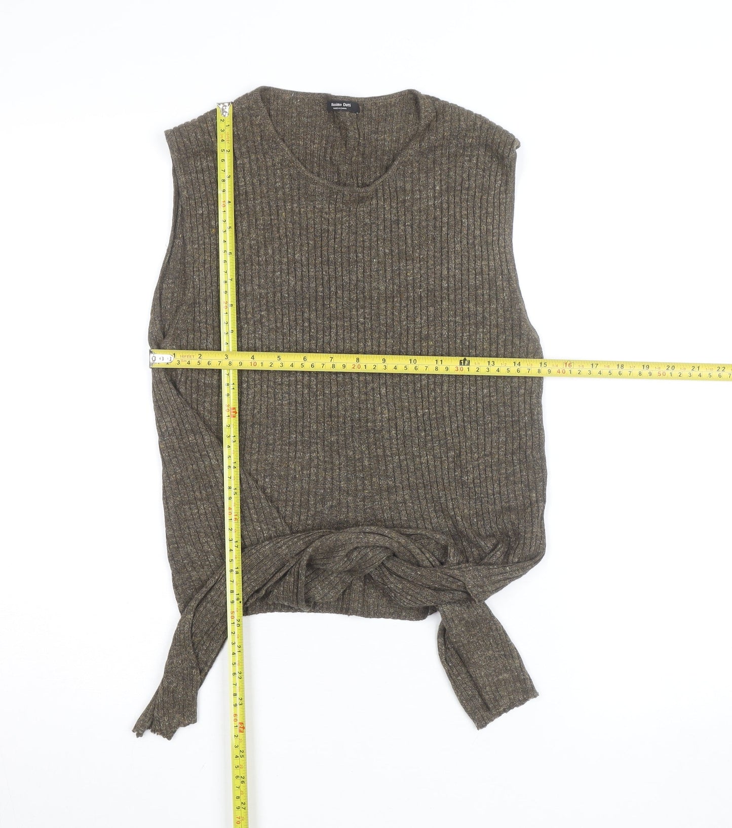Massimo Dutti Women Brown Knit Sleeveless Tie Hem Wool Tank Top Size M