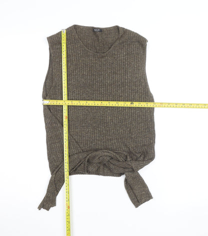 Massimo Dutti Women Brown Knit Sleeveless Tie Hem Wool Tank Top Size M
