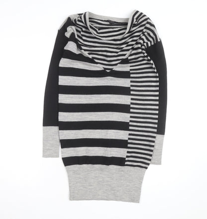 Ted Baker Women’s Grey Striped Wool Jumper Dress Size S Cowl Neck