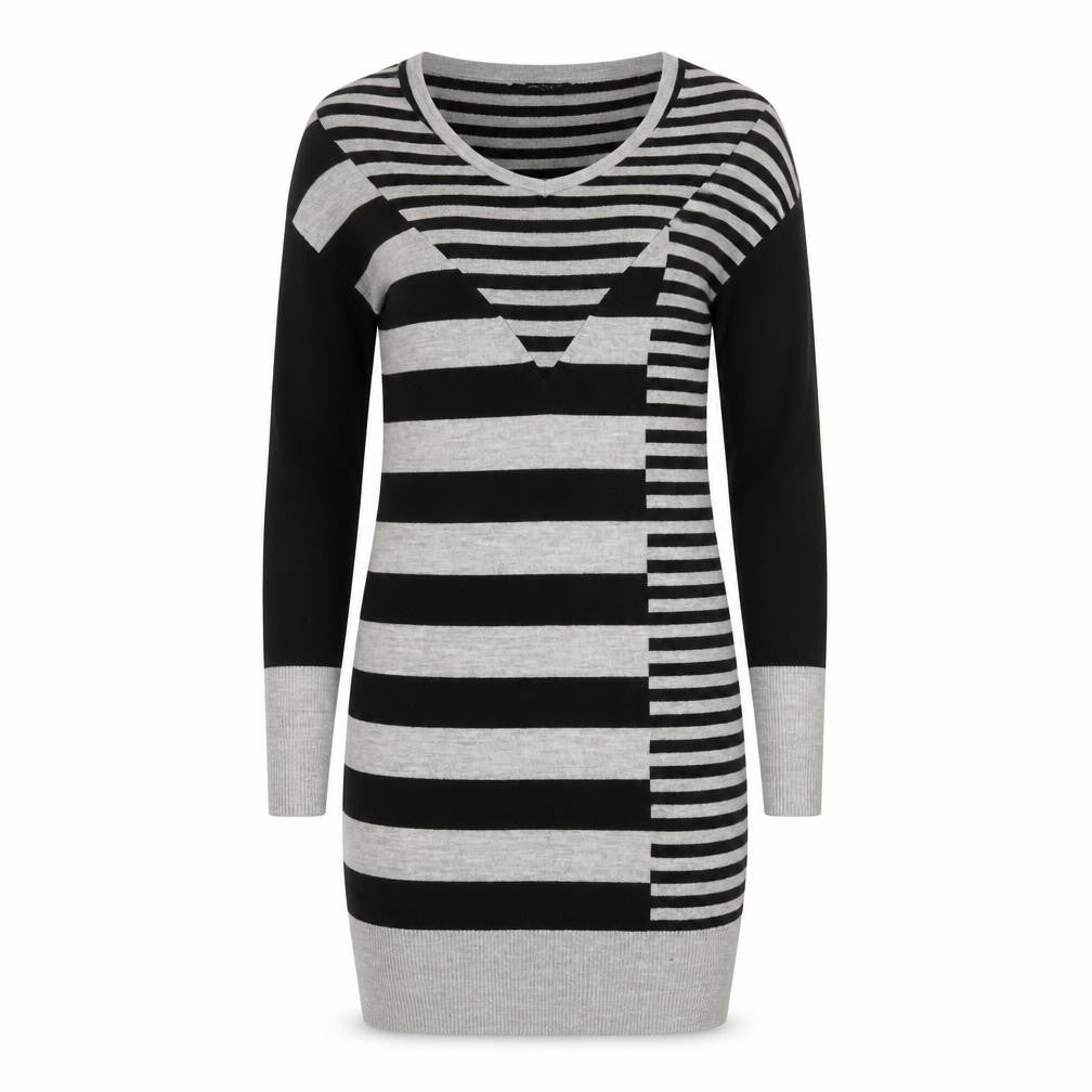 Ted Baker Women’s Grey Striped Wool Jumper Dress Size S Cowl Neck