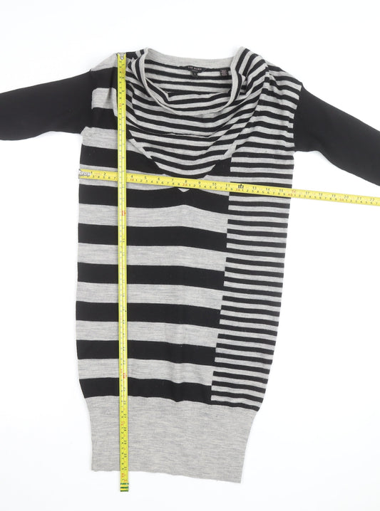 Ted Baker Women’s Grey Striped Wool Jumper Dress Size S Cowl Neck