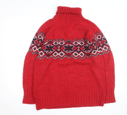 Marks & Spencer Women’s Red Fair Isle Wool Roll Neck Jumper Size 10