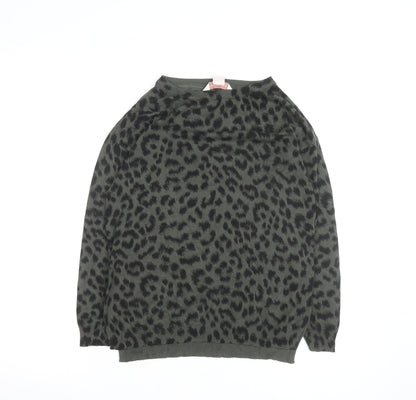 Mauvette Women's Green Leopard Print Viscose Jumper Size 8