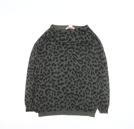 Mauvette Women's Green Leopard Print Viscose Jumper Size 8