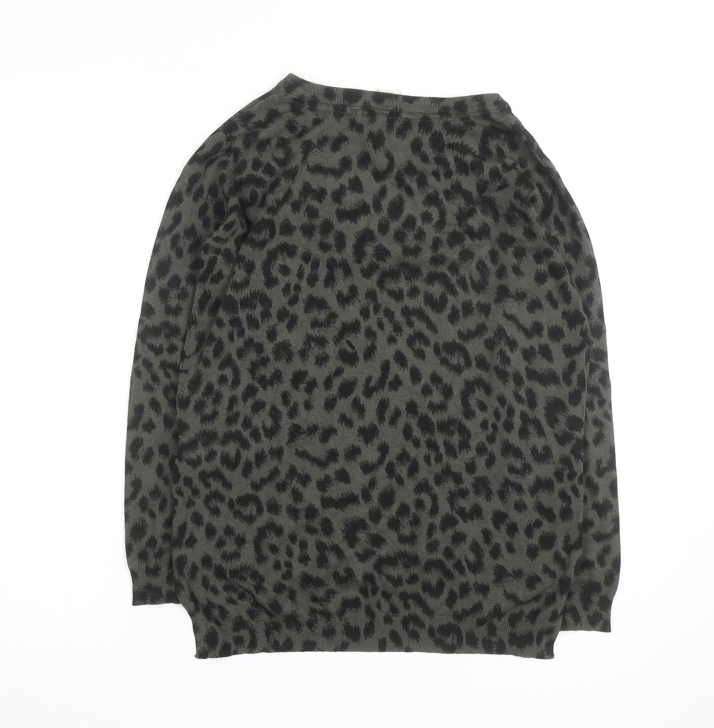 Mauvette Women's Green Leopard Print Viscose Jumper Size 8