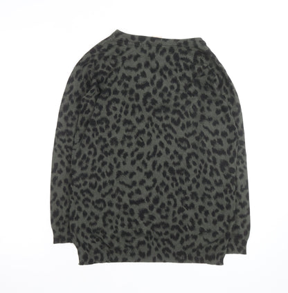 Mauvette Women's Green Leopard Print Viscose Jumper Size 8
