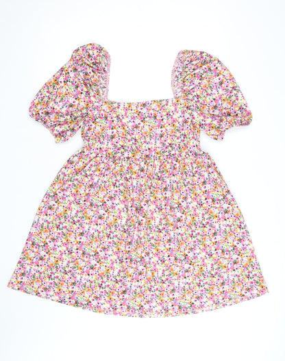 Primark Women’s Multicoloured Floral Skater Dress S Short Puff Sleeve