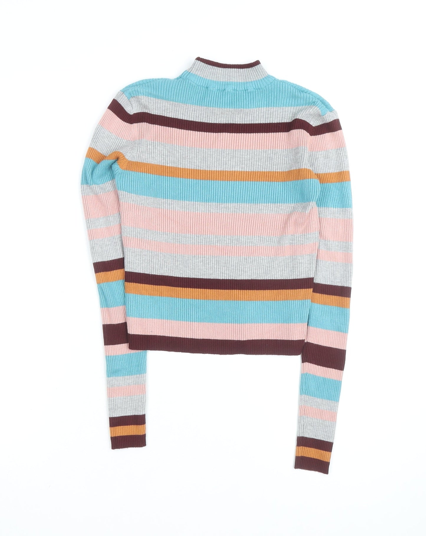 Pull & Bear Women's Multicoloured Striped Mock Neck Knit Top Size 10