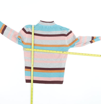 Pull & Bear Women's Multicoloured Striped Mock Neck Knit Top Size 10