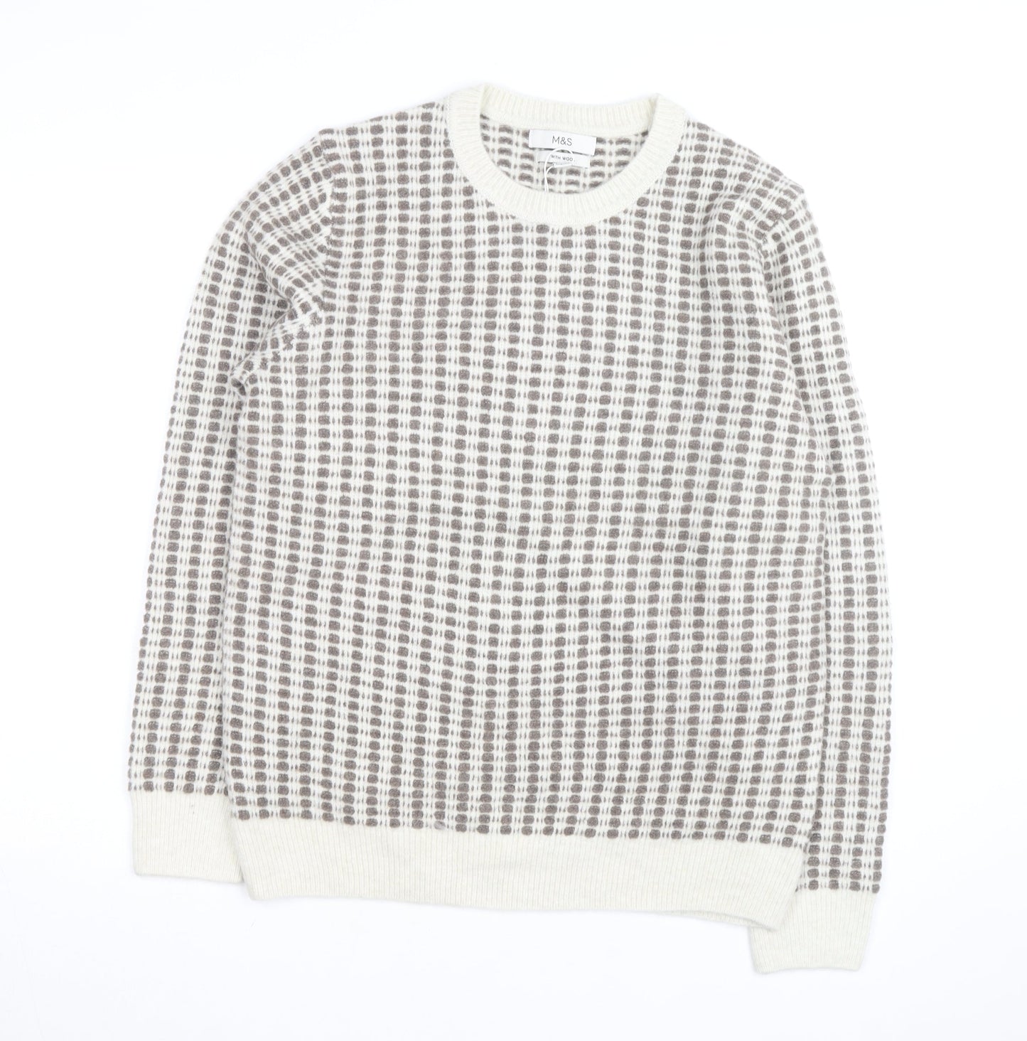 Marks and Spencer Women's Grey Check Knit Crew Neck Jumper M
