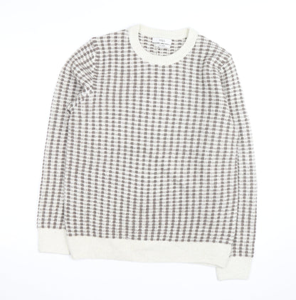 Marks and Spencer Women's Grey Check Knit Crew Neck Jumper M