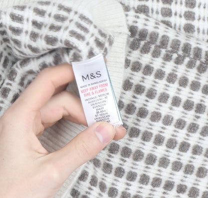 Marks and Spencer Women's Grey Check Knit Crew Neck Jumper M