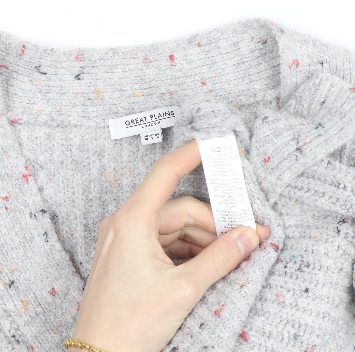 Great Plains Women's Grey Chunky Knit V-Neck Cardigan Size 10