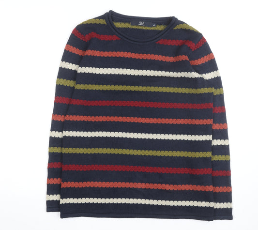 Back view of Isle Essentials unisex multicoloured striped knit jumper, size S