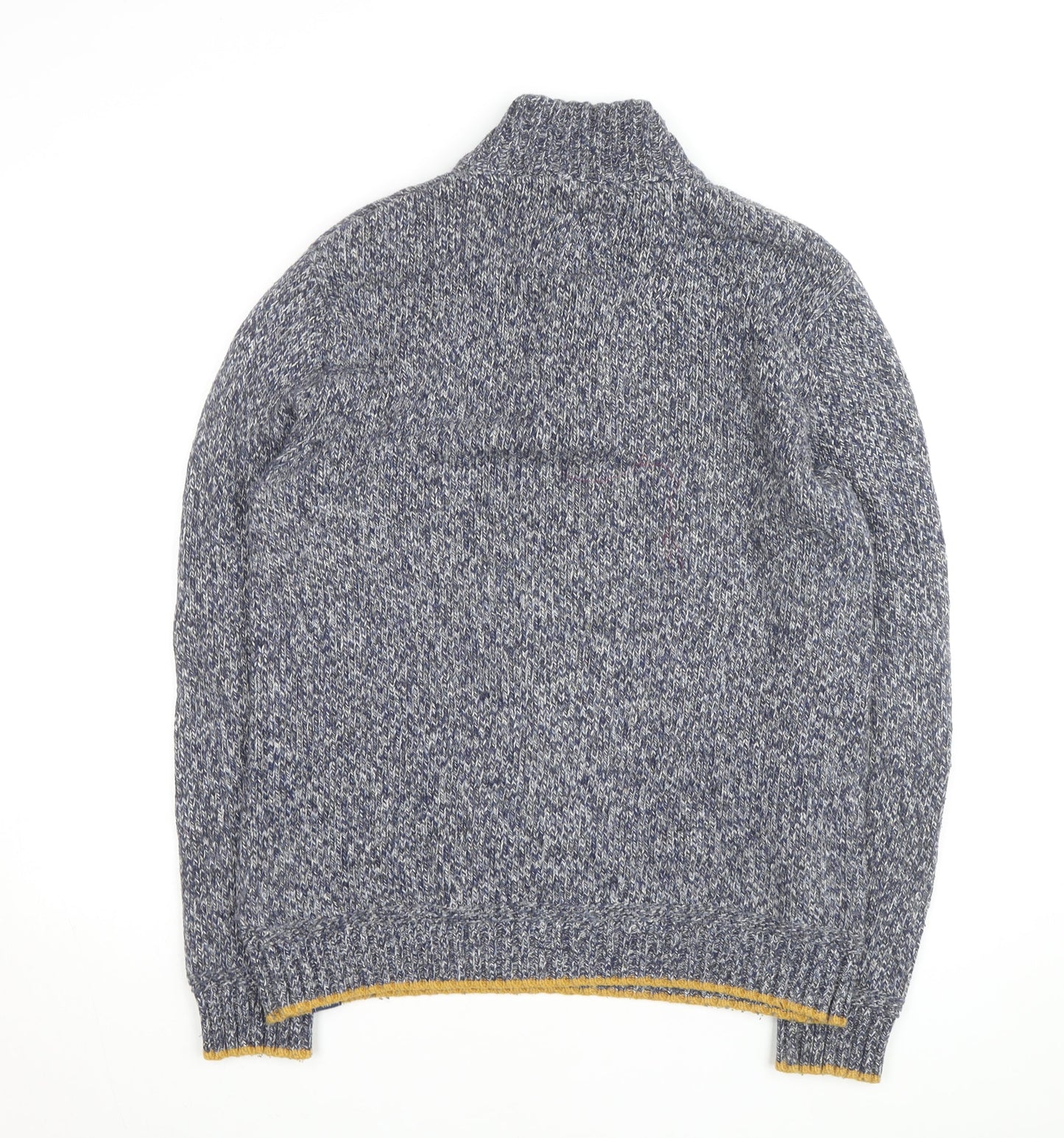 Fat Face Men Blue Chunky-Knit 1/4 Zip Jumper L Wool Cotton