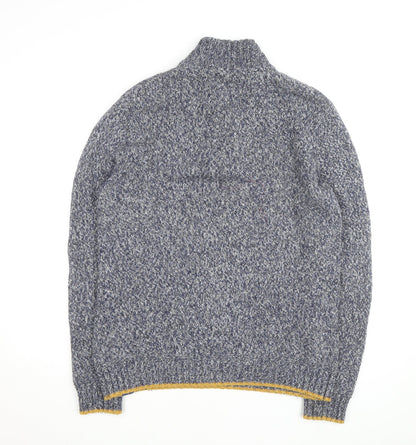 Fat Face Men Blue Chunky-Knit 1/4 Zip Jumper L Wool Cotton
