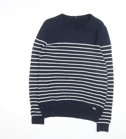 Helly Hansen Men's Blue Striped Cotton Crew Neck Jumper M