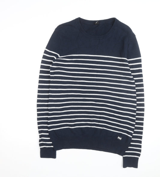 Helly Hansen Men's Blue Striped Cotton Crew Neck Jumper M