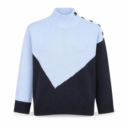 Marks & Spencer Women’s Blue Mix Geometric Mock Neck Pullover Jumper XS
