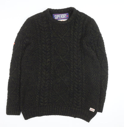Superdry Men's Green 2XL Cable-Knit Wool Jumper Classic Winter Style