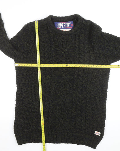 Superdry Men's Green 2XL Cable-Knit Wool Jumper Classic Winter Style