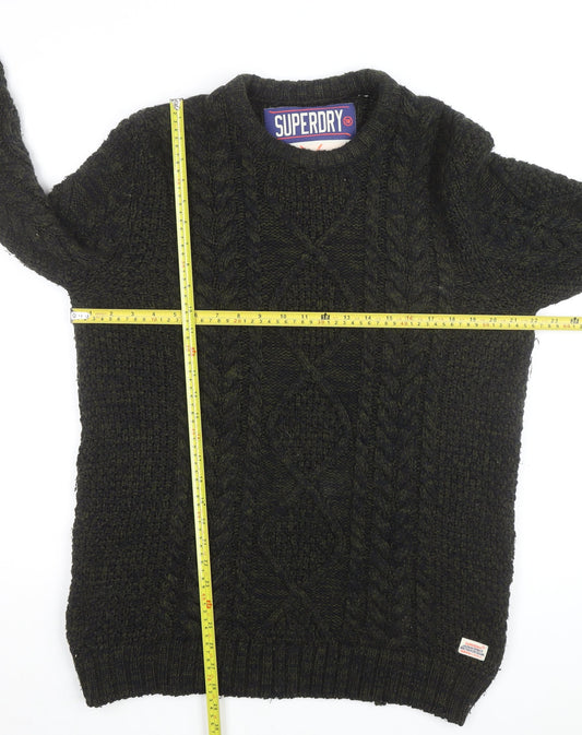 Superdry Men's Green 2XL Cable-Knit Wool Jumper Classic Winter Style