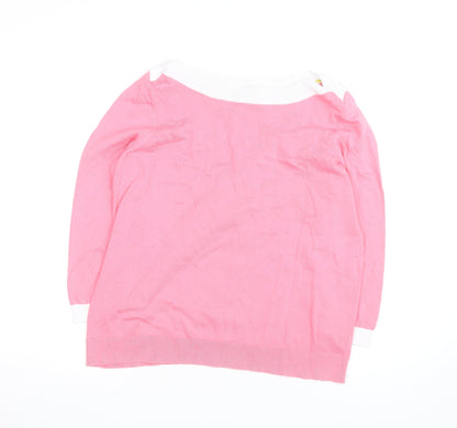 Boden Women Pink 3/4 Sleeve Boat Neck Knit Cotton Blend Top Size L